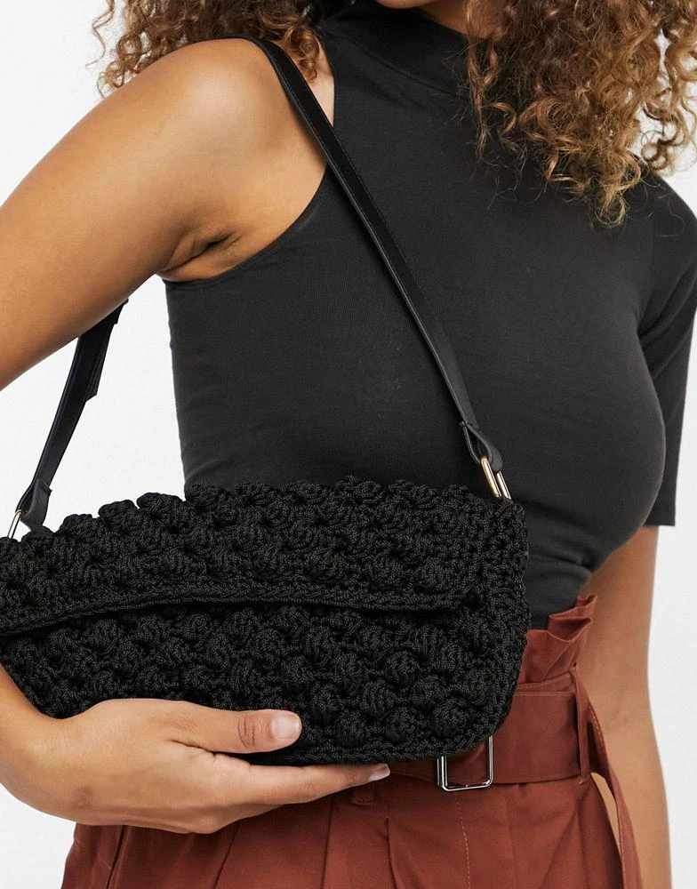 商品ASOS|ASOS DESIGN 90s shoulder bag with flap in black bobble knit,价格¥149,第2张图片详细描述