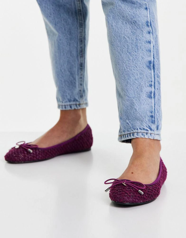 商品ASOS|ASOS DESIGN Wide Fit Lallie ballet flats in purple tweed,价格¥70,第4张图片详细描述