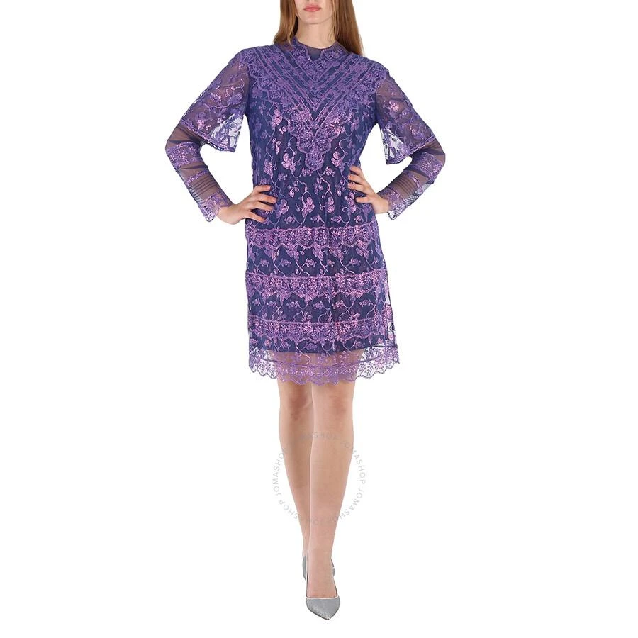 商品Burberry|Laminated Lace Cape Sleeve Dress In Bright Purple,价格¥3100,第1张图片