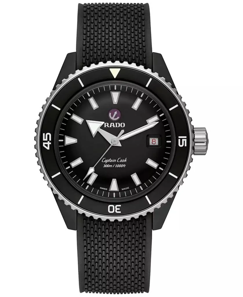 商品Rado|Men's Swiss Automatic Captain Cook Diver Black Rubber Bracelet Watch 43mm,价格¥25210,第1张图片