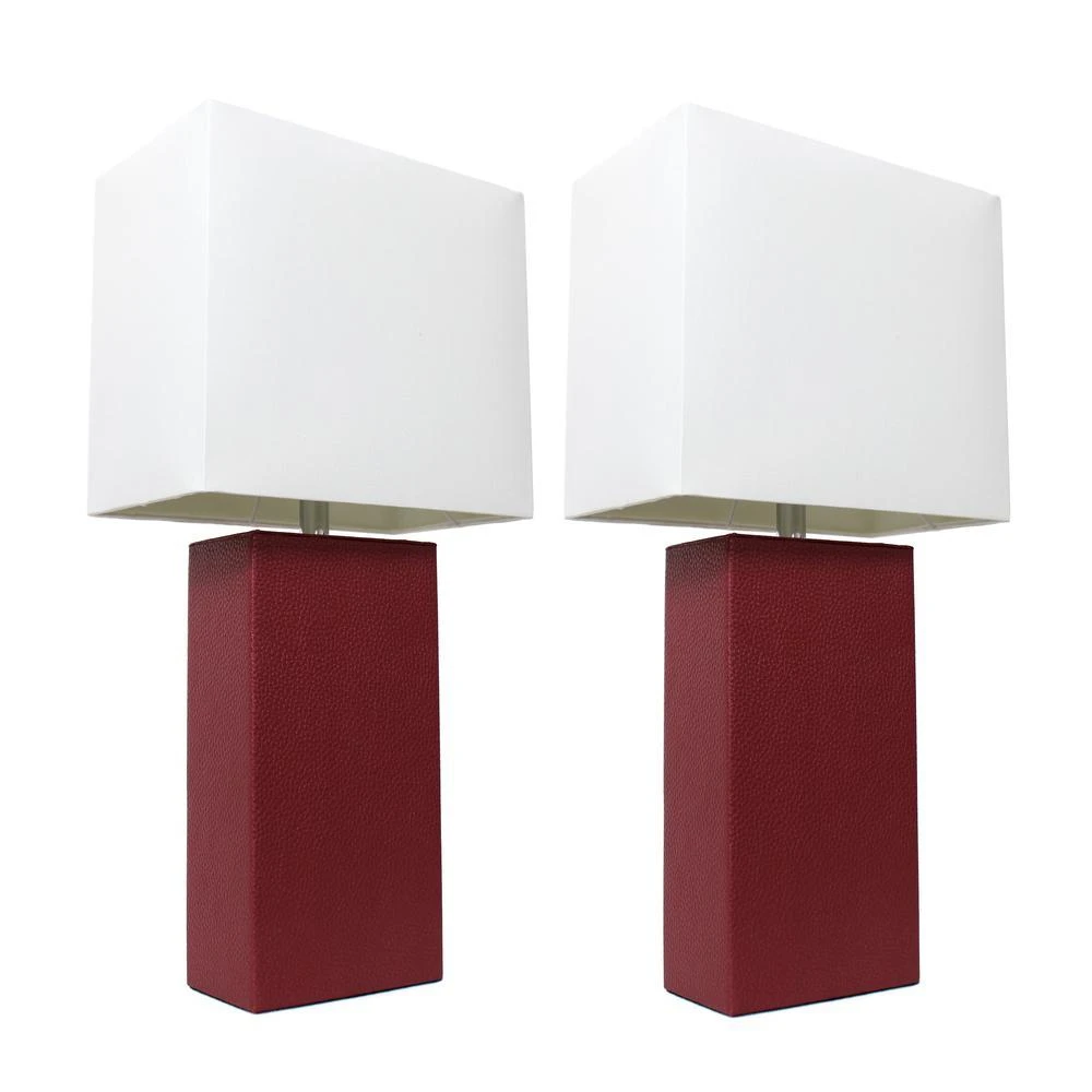 商品Elegant Designs|2 Pack Modern Leather Table Lamps with White Fabric Shades, Red,价格¥809,第2张图片详细描述