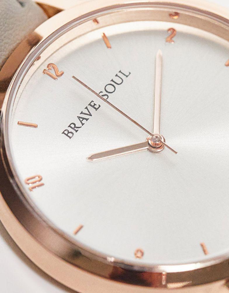 Brave Soul minimal faux leather strap watch in grey and rose gold商品第3张图片规格展示