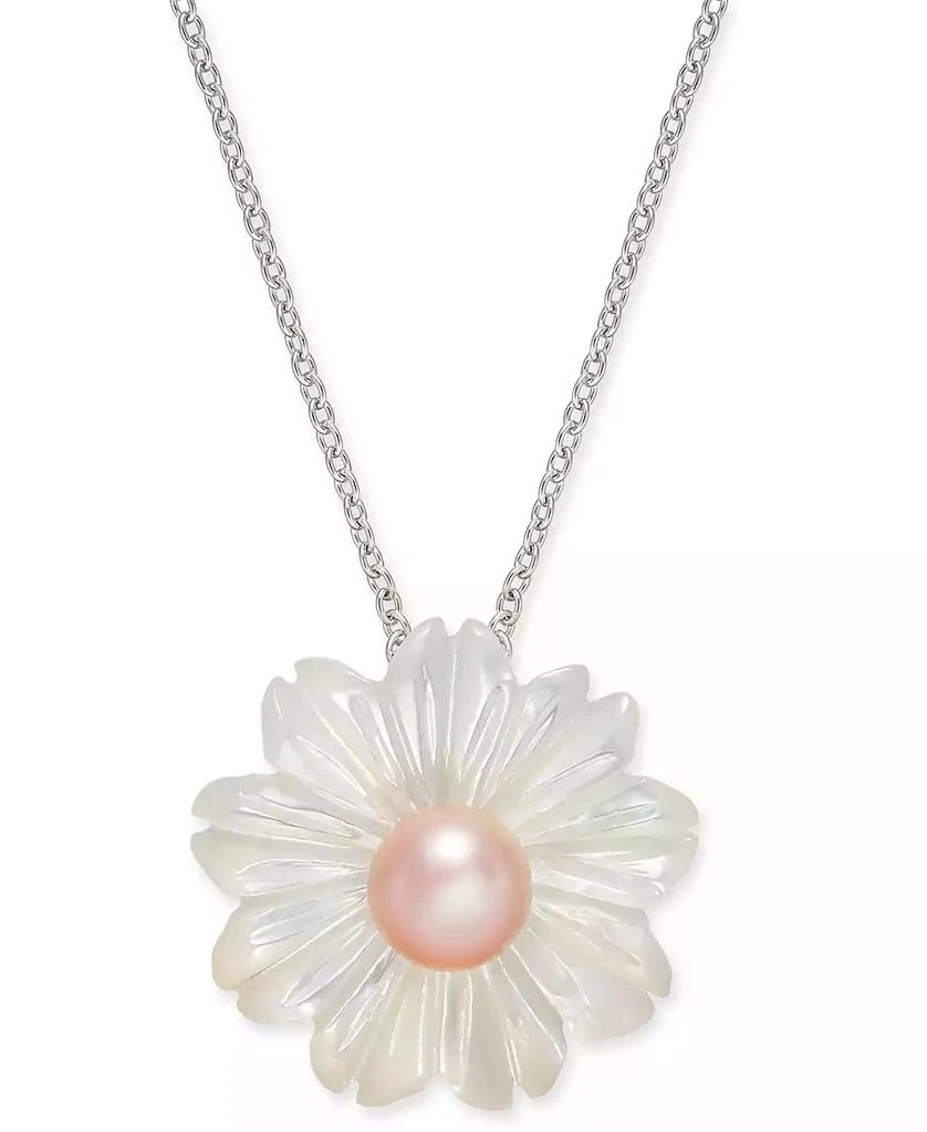 商品Macy's|Pink Cultured Button Freshwater Pearl (6 mm) & Mother-of-Pearl (19-1/2 mm) 18" Pendant Necklace in Sterling Silver,价格¥1122,第1张图片