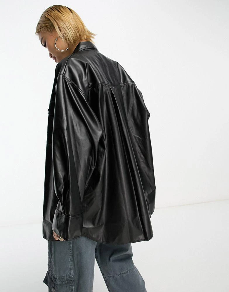 商品ASOS|ASOS DESIGN PU oversized shirt with wide cuff detail in black,价格¥202,第2张图片详细描述