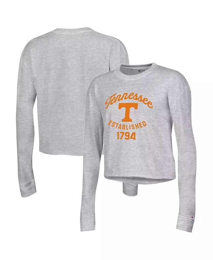 商品CHAMPION|Women's Gray Tennessee Volunteers Boyfriend Cropped Long Sleeve T-shirt,价格¥262,第1张图片