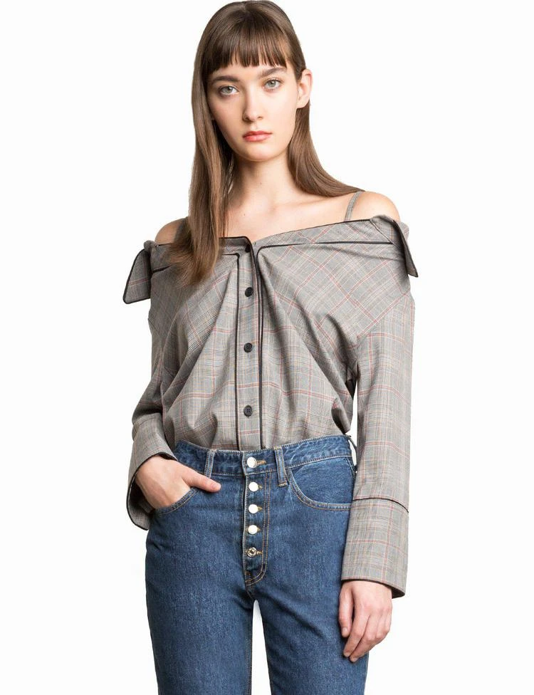 商品Pixie Market|Stella Plaid Strappy OTS Shirt,价格¥768,第1张图片