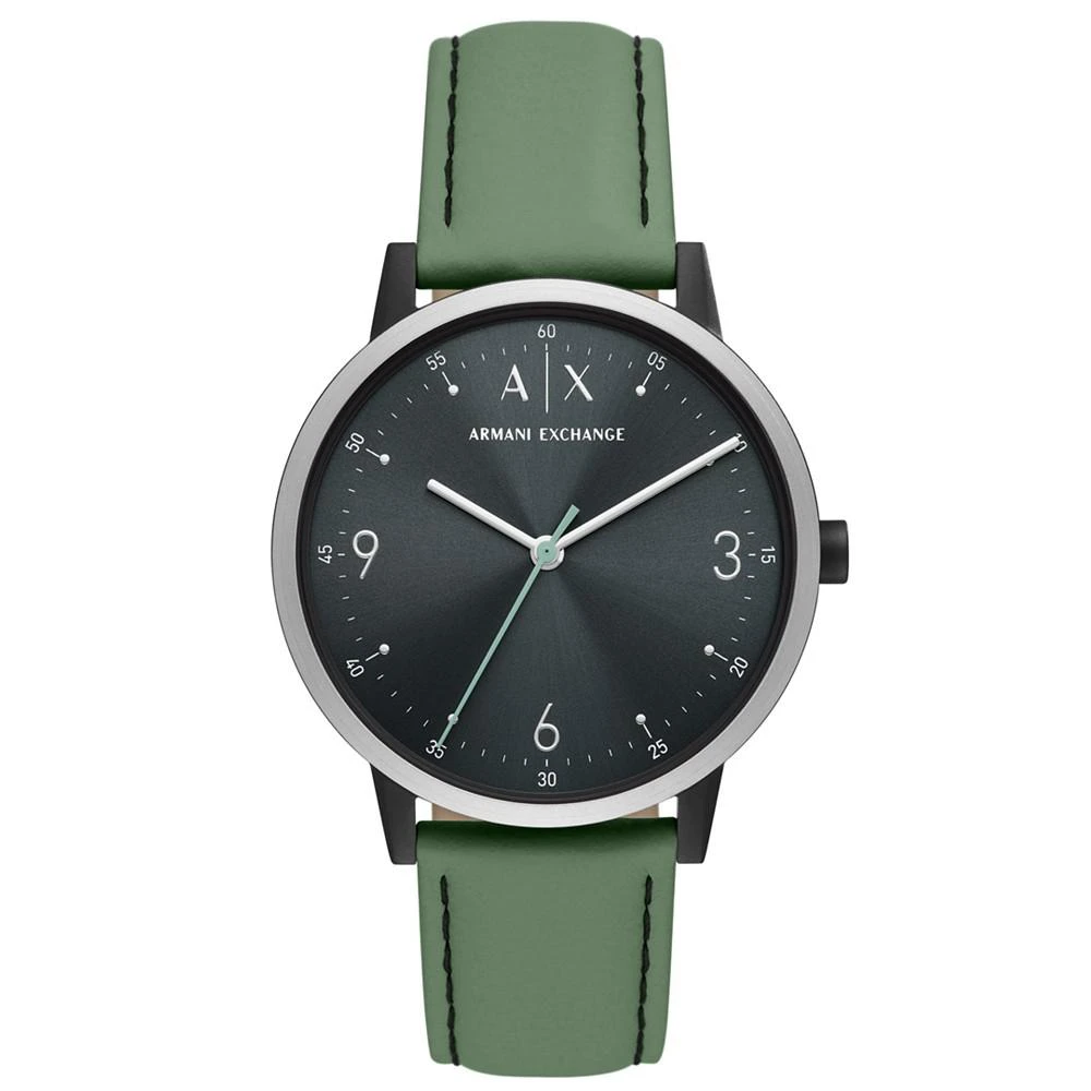 商品Armani Exchange|Men's Dark Green Leather Strap Watch 42mm,价格¥1121,第1张图片