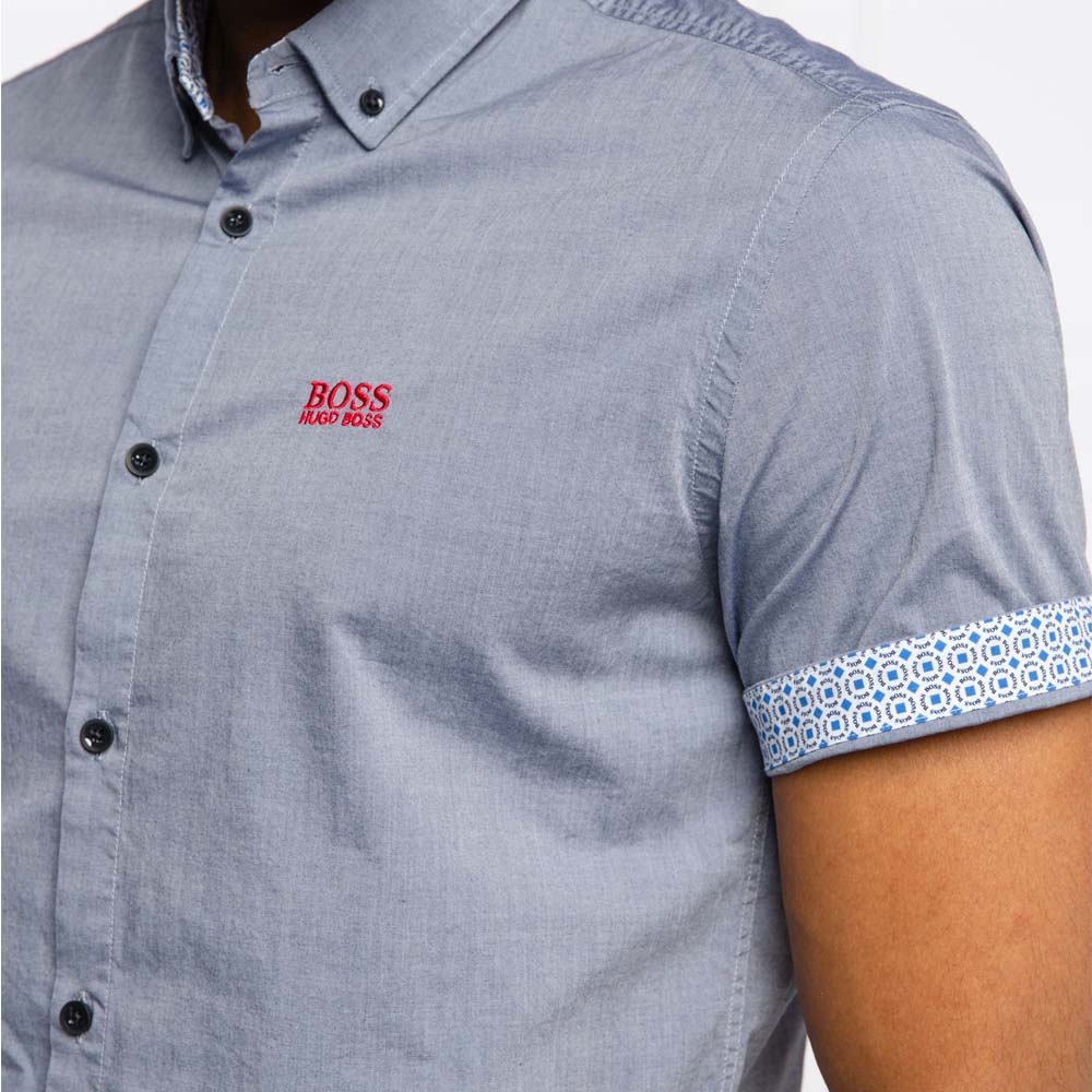 HUGO BOSS 男士蓝灰色棉质短袖衬衫 BIADIA-R-50420130-480商品第4张图片规格展示