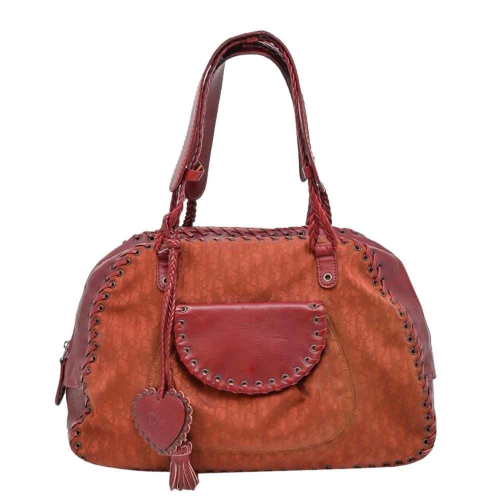 商品[二手商品] Dior|Dior Burgundy Jacquard Ethnic Zipped Tote Bag,价格¥4834,第1张图片