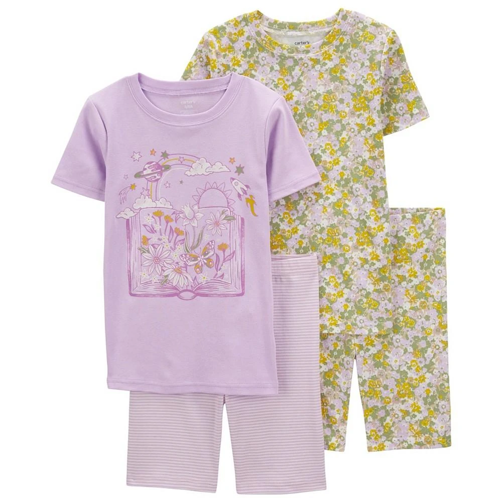 商品Carter's|Big Girls Floral T-shirt and Shorts Pajama Set, 4 Piece Set,价格¥231,第1张图片