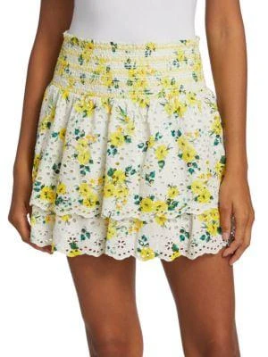 商品Alice + Olivia|Bethie Smocked Tiered Ruffle Miniskirt,价格¥930,第1张图片