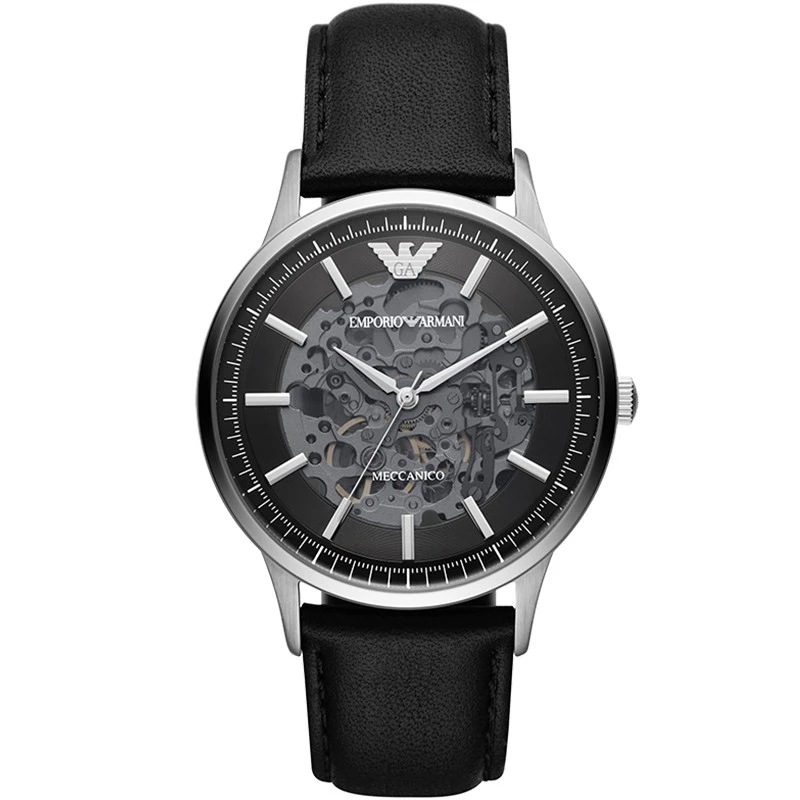 Emporio Armani]阿玛尼ARMANI 手表皮革表带全自动镂空机械欧美表