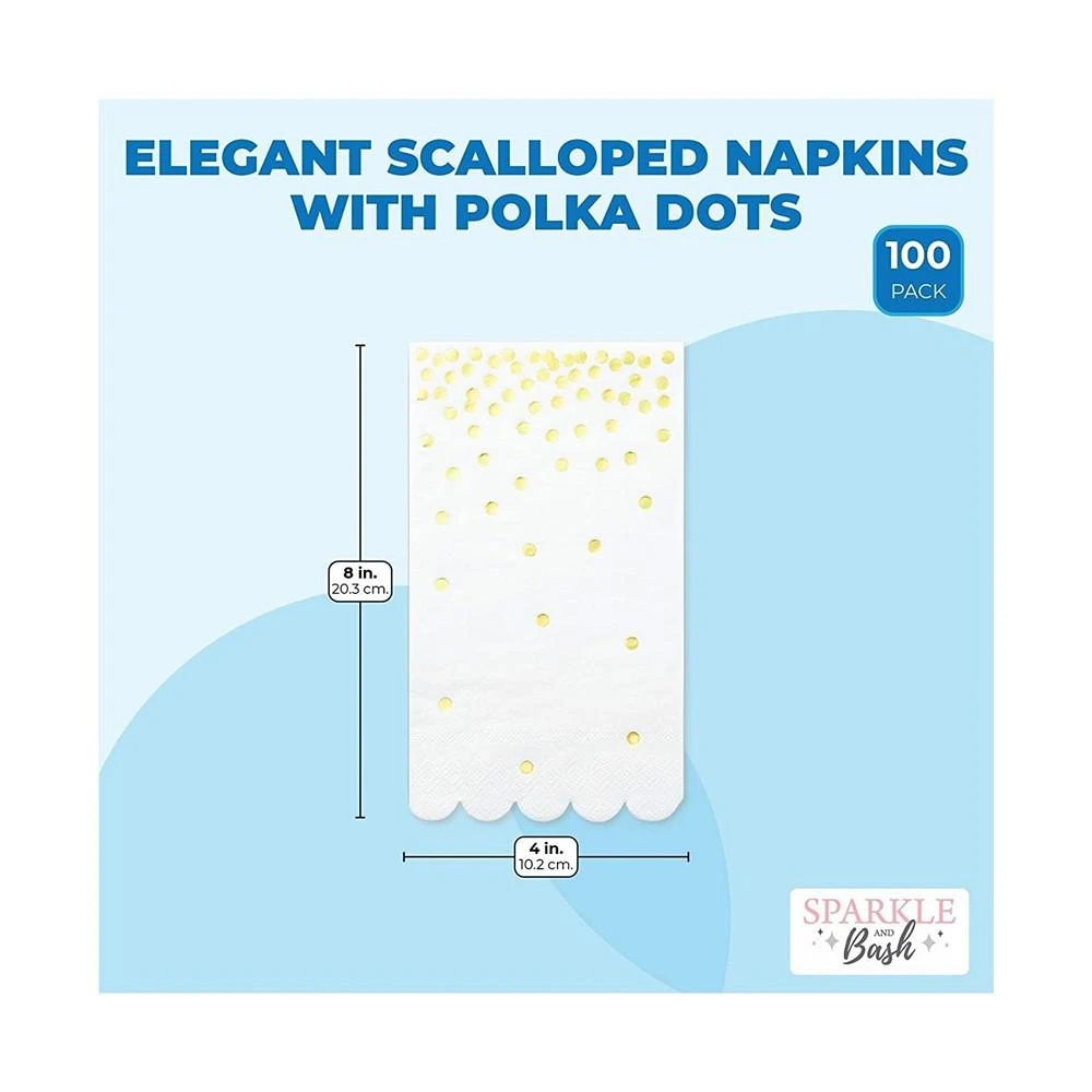 商品Sparkle and Bash|100 Pack White Napkins for Wedding Reception with Gold Foil Polka Dots and Scalloped Edges (3-Ply, 4 x 8 In),价格¥172,第3张图片详细描述
