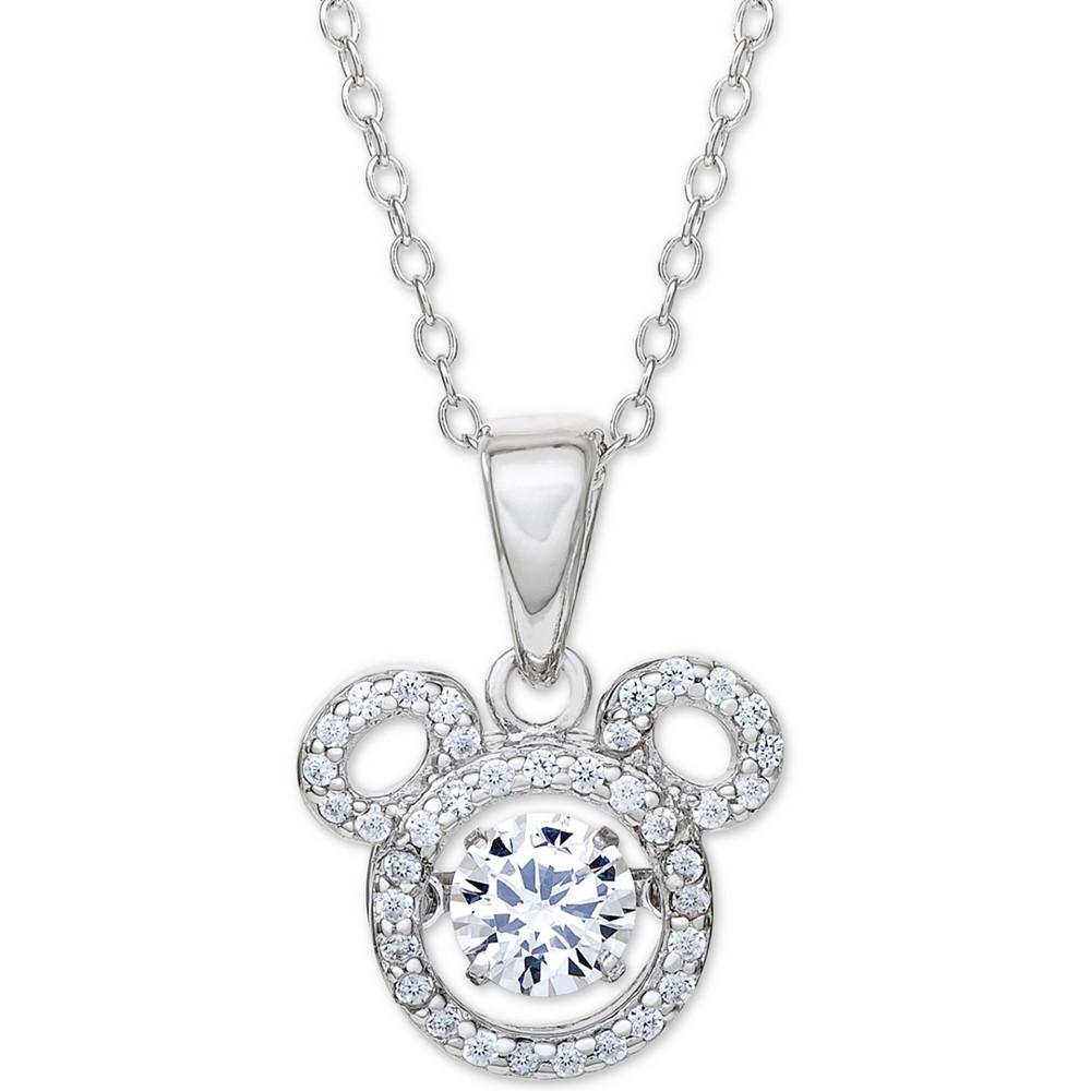 Cubic Zirconia Mickey Mouse 15"+2" extender Pendant Necklace in Sterling Silver商品第1张图片规格展示