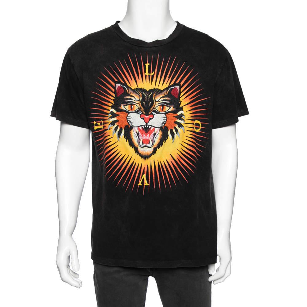 Gucci Black Cat Applique Cotton Short Sleeve Crewneck T-Shirt M商品第1张图片规格展示