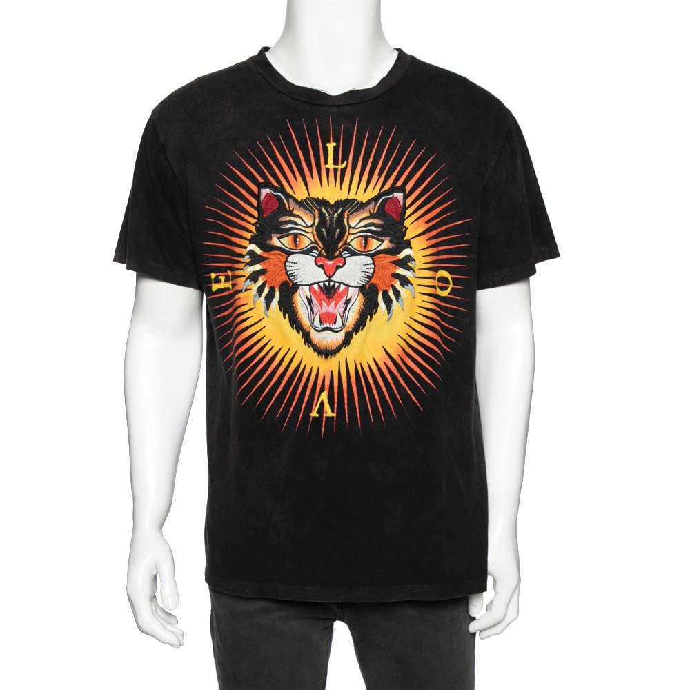 商品[二手商品] Gucci|Gucci Black Cat Applique Cotton Short Sleeve Crewneck T-Shirt M,价格¥1210,第1张图片