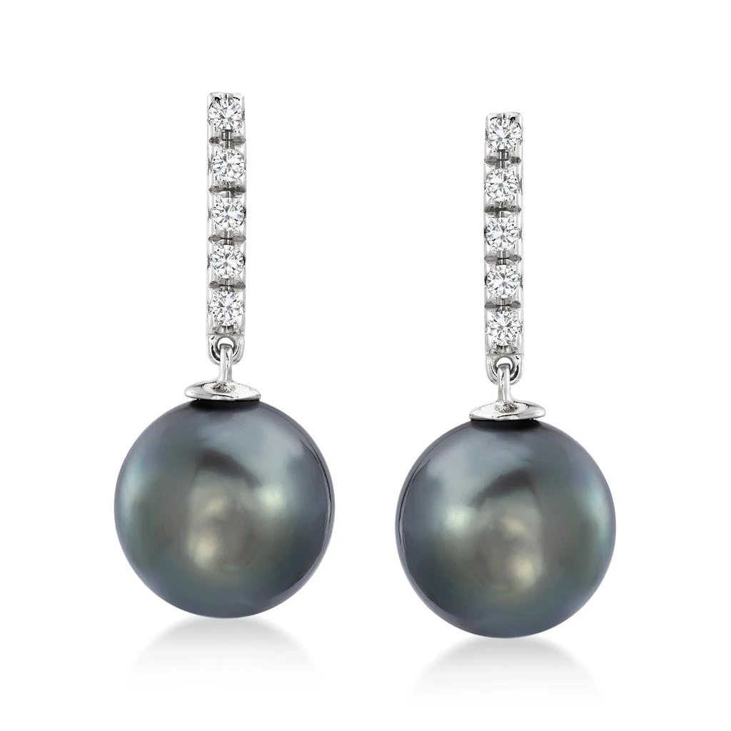 商品Ross-Simons|Ross-Simons 10-11mm Black Tahitian Pearl and . Diamond Drop Earrings in 14kt White Gold,价格¥5746,第1张图片