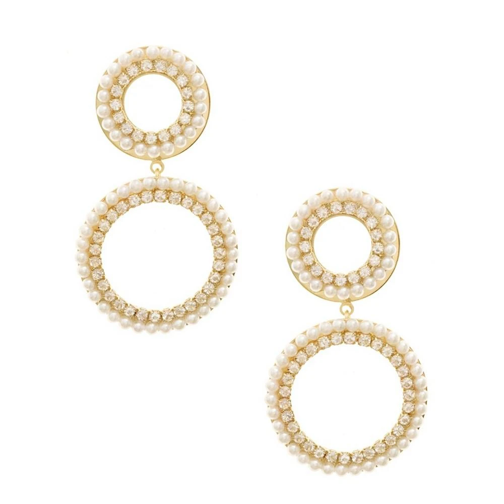 商品Ettika Jewelry|Crystal Imitation Pearl Double Ring Earrings,价格¥447,第1张图片