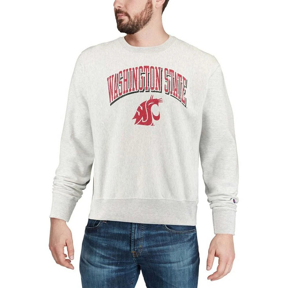 商品CHAMPION|Men's Heathered Gray Washington State Cougars Arch Over Logo Reverse Weave Pullover Sweatshirt,价格¥413,第4张图片详细描述