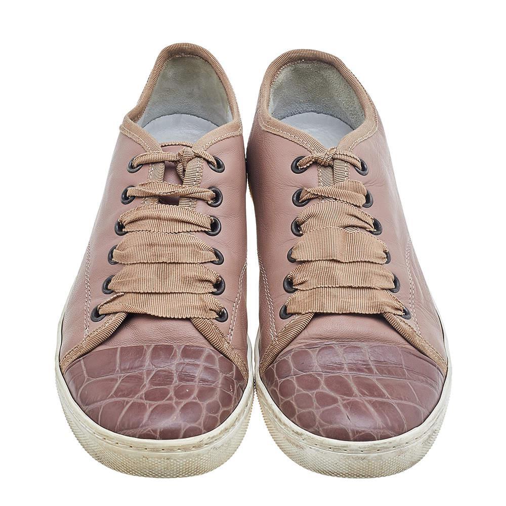 商品[二手商品] Lanvin|Lanvin Pink Croc Embossed and Leather Low Top Sneakers Size 37,价格¥992,第5张图片详细描述