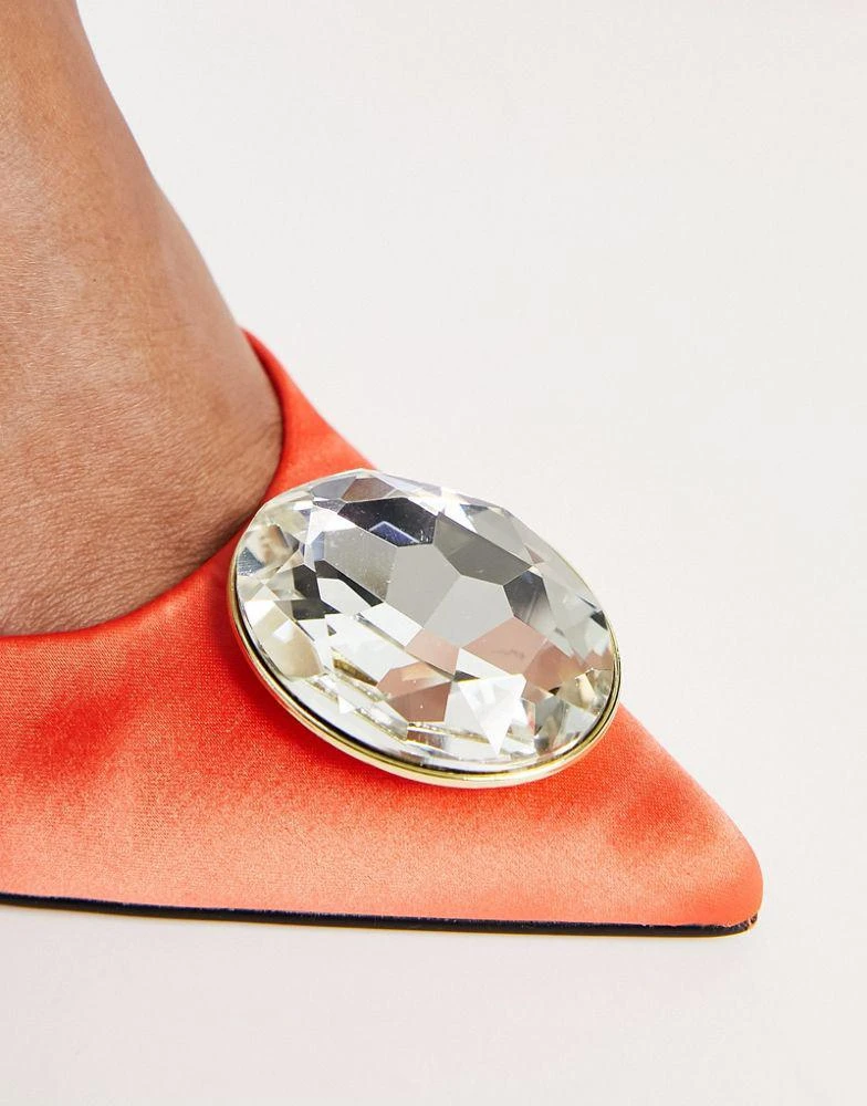 商品ASOS|ASOS DESIGN Patron embellished slingback high heeled shoes in orange,价格¥162,第2张图片详细描述