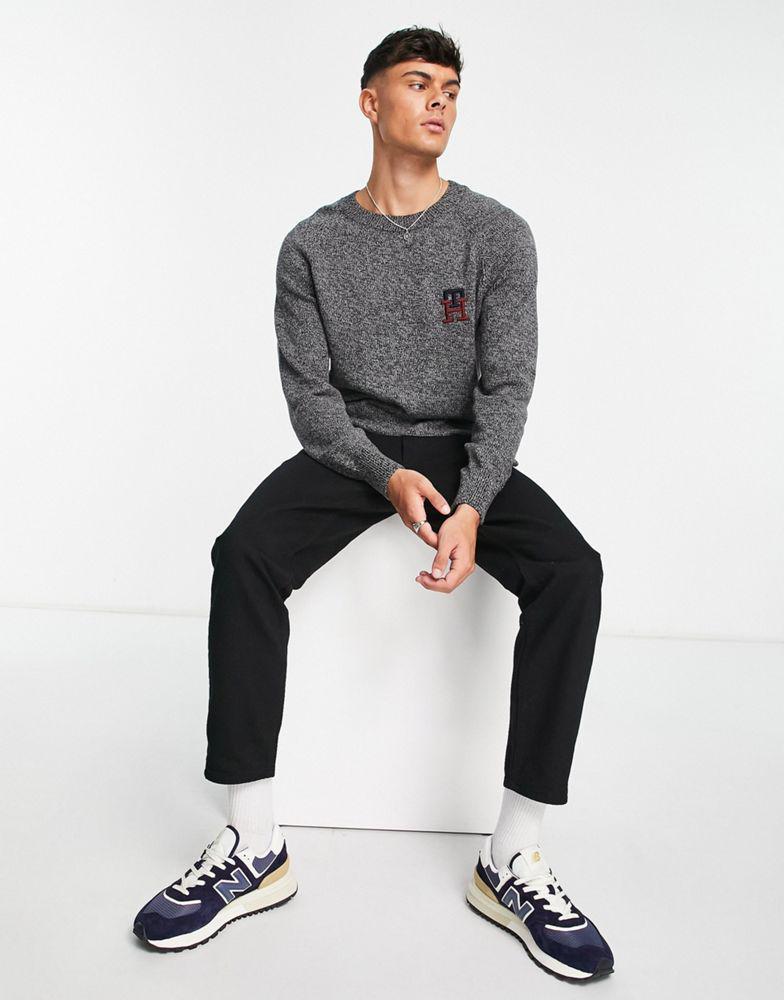 商品Tommy Hilfiger|Tommy Hilfiger monogram logo american cotton knit jumper in dark grey marl,价格¥1028,第6张图片详细描述