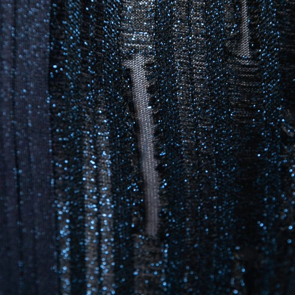 商品[二手商品] Herve Leger|Herve Leger Metallic Blue & Black Stretch Knit Frayed Ribbed Detail Jumpsuit M,价格¥3548,第4张图片详细描述