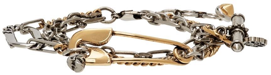 商品Alexander McQueen|Silver & Gold Safety Pin Bracelet,价格¥2266,第1张图片