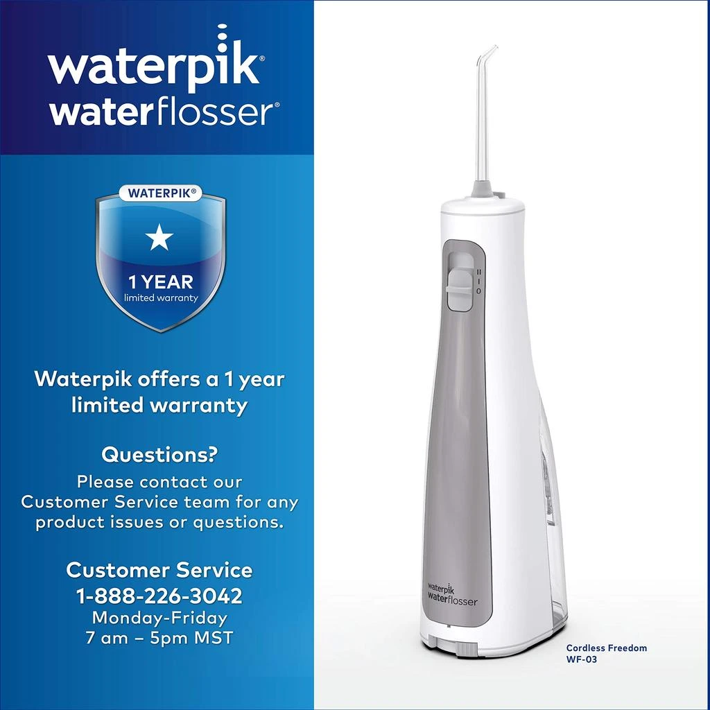 Waterpik Water Flosser Cordless Dental Oral Irrigator for Teeth with Portable Travel Bag and 3 Jet Tips, Cordless Freedom ADA Accepted, WF-03, White 商品