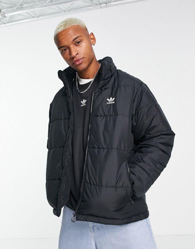 adidas Originals Trefoil Essentials hoodied puffer jacket in black商品第1张图片规格展示