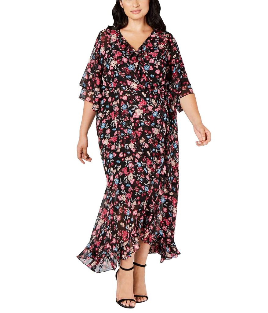 Women's Plus Size Flutter Sleeved Faux Wrap Maxi Dress商品第1张图片规格展示