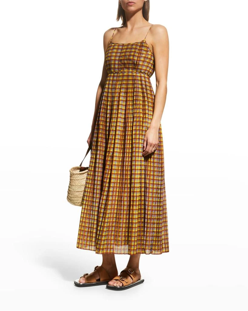 商品Tory Burch|Skinny Strap Pleated Plaid Midi Dress,价格¥1422,第3张图片详细描述