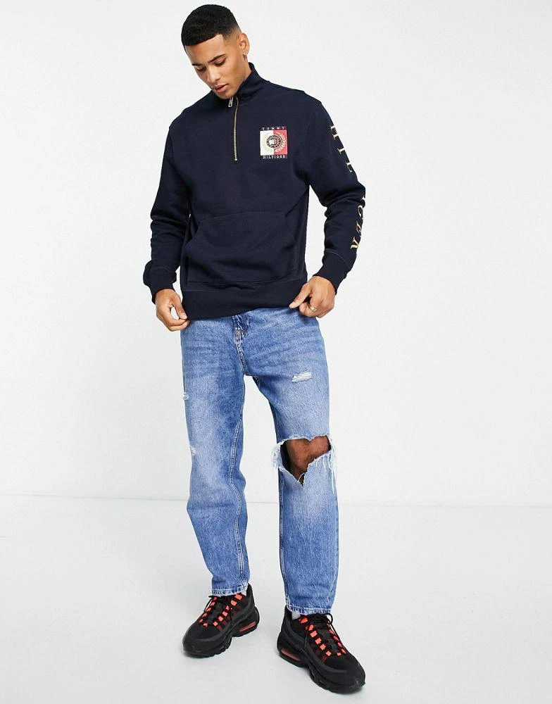 商品Tommy Hilfiger|Tommy Hilfiger icon flag logo insert panel sweatshirt in navy,价格¥851,第3张图片详细描述