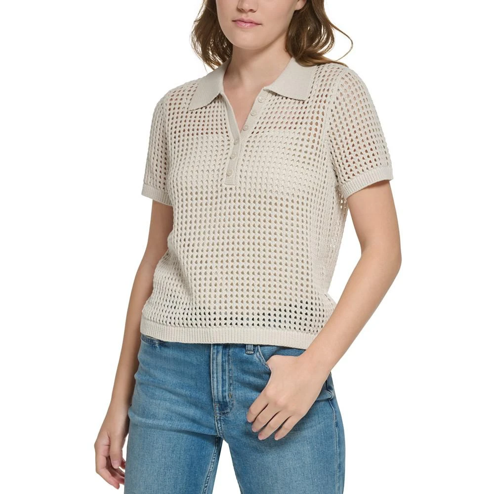 商品Calvin Klein|Women's Cotton Open-Stitch Polo Shirt,价格¥268,第1张图片