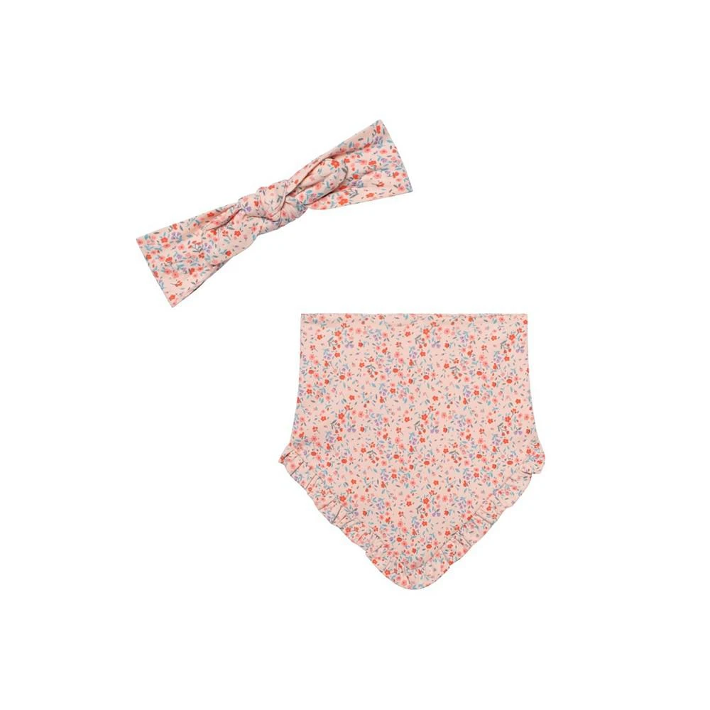 商品Deux par Deux|Baby Girl Organic Cotton Printed Headband & Bib Set Pink Little Flowers - Infant,价格¥101,第1张图片