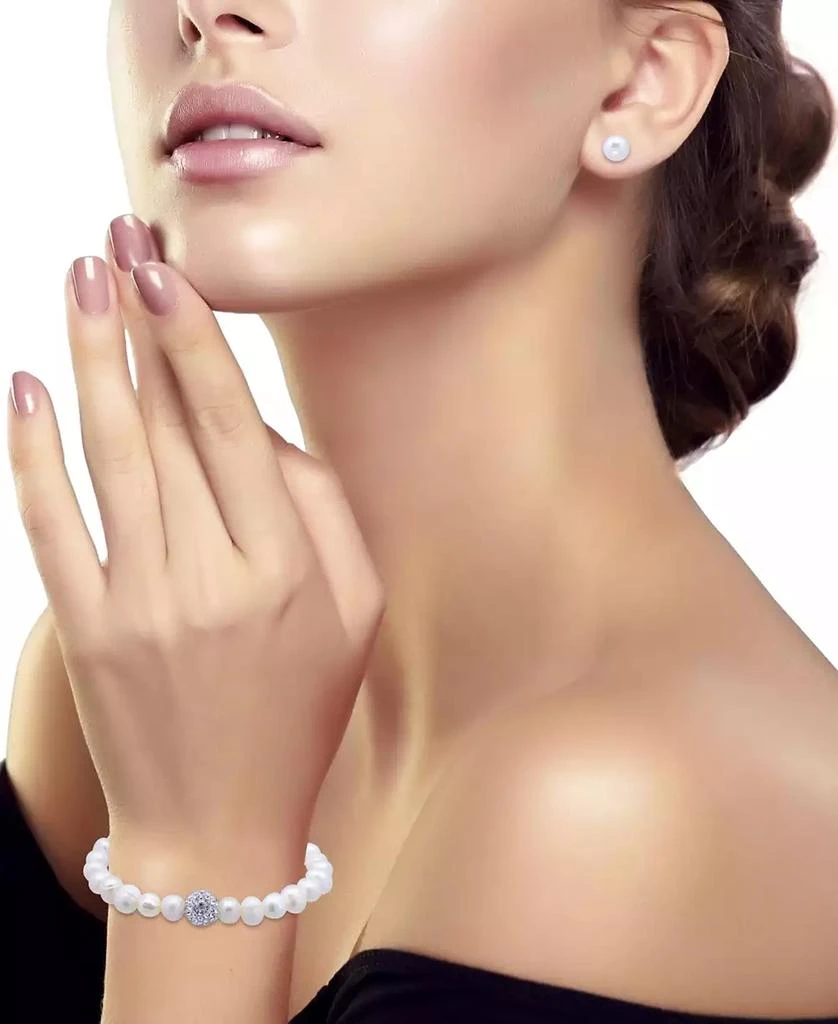 商品Macy's|2-Pc. Set Multicolor Cultured Freshwater Pearl (7mm) & Crystal Bracelet & Complementing White Cultured Freshwater Pearl (7mm) Stud Earrings in Sterling Silver (Also in All-White Cultured Freshwater Pearl), Created for Macy's,价格¥190,第3张图片详细描述