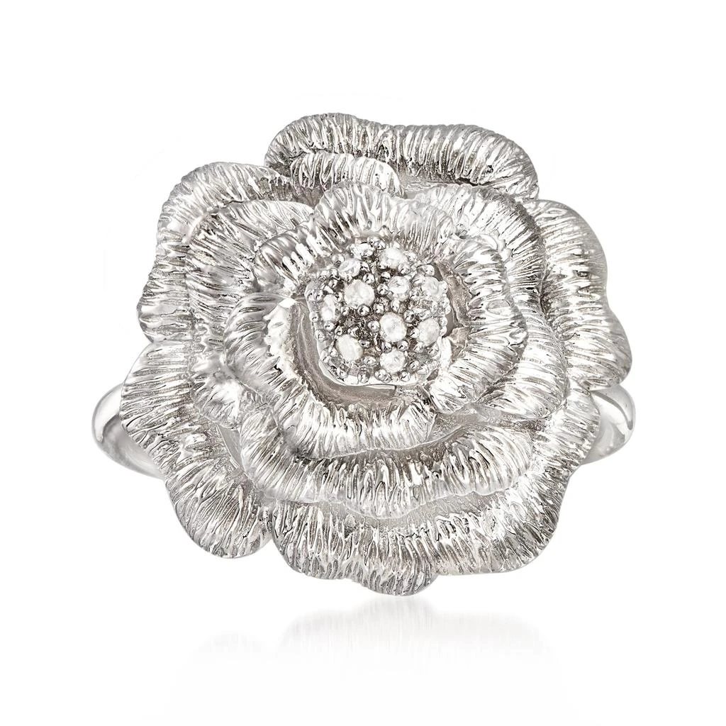 商品Ross-Simons|Sterling Silver Rose Ring With Diamond Accents,价格¥712,第1张图片