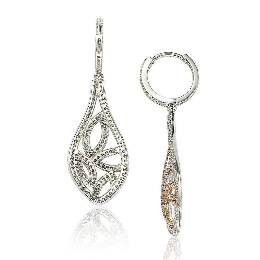 商品Suzy Levian|Two-Tone Sterling Silver White Cubic Zirconia Floral Drop Earrings,价格¥1226,第2张图片详细描述