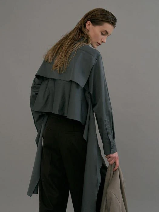 [FRONTROW X EENK] Cape Layered Shirt_Sage Grey 商品