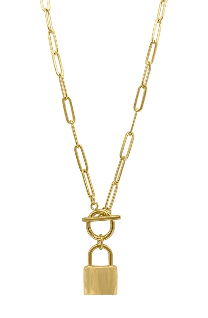 商品ADORNIA|14K Gold Plated Water Resistant Paper Clip Chain Lock Toggle Necklace,价格¥210,第1张图片