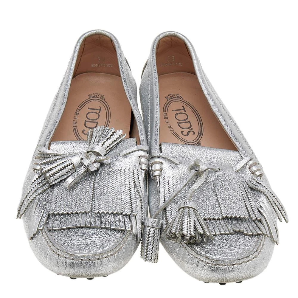 商品[二手商品] Tod's|Tod's Silver Leather Tassel Bow And Fringe Slip On Loafers Size 39,价格¥3374,第3张图片详细描述