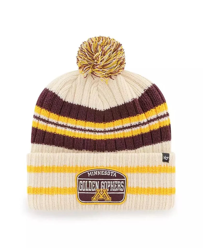 商品47 Brand|Men's '47 Natural Minnesota Golden Gophers Hone Patch Cuffed Knit Hat with Pom,价格¥228,第1张图片