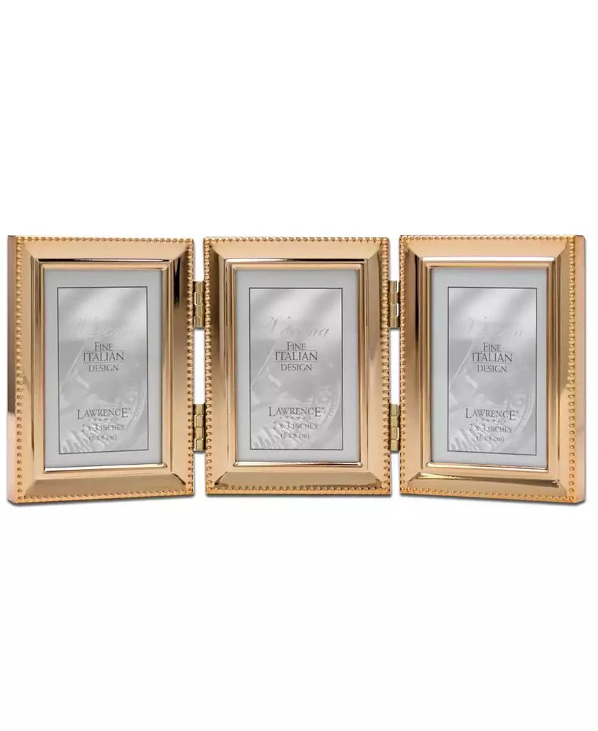 商品Lawrence Frames|Polished Metal Hinged Triple Picture Frame - Bead Border Design, 2.5" x 3.5",价格¥258,第1张图片
