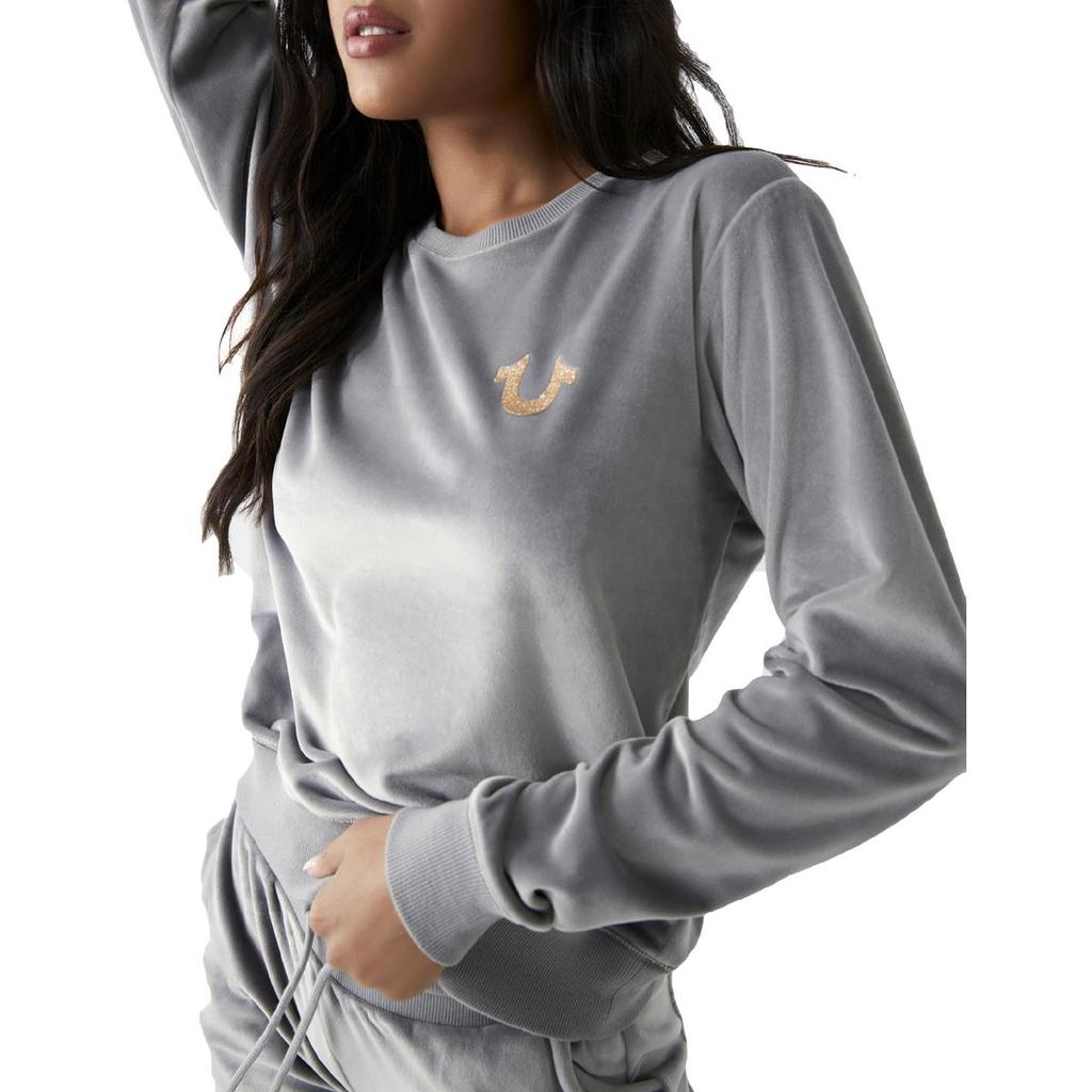 True Religion Women's Velvet Long Sleeve Crewneck Sweatshirt商品第3张图片规格展示