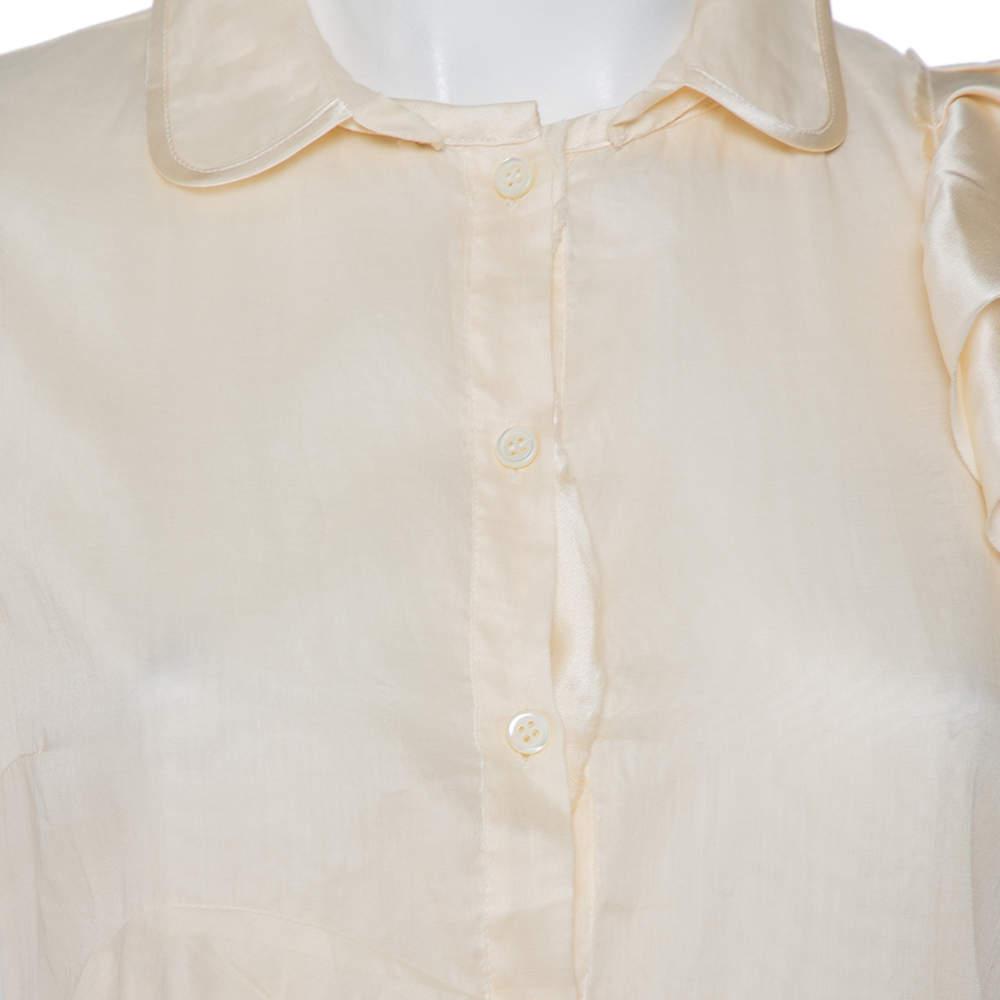 Prada Cream Silk Detachable Collar Detail Ruffled Shirt Dress M商品第4张图片规格展示