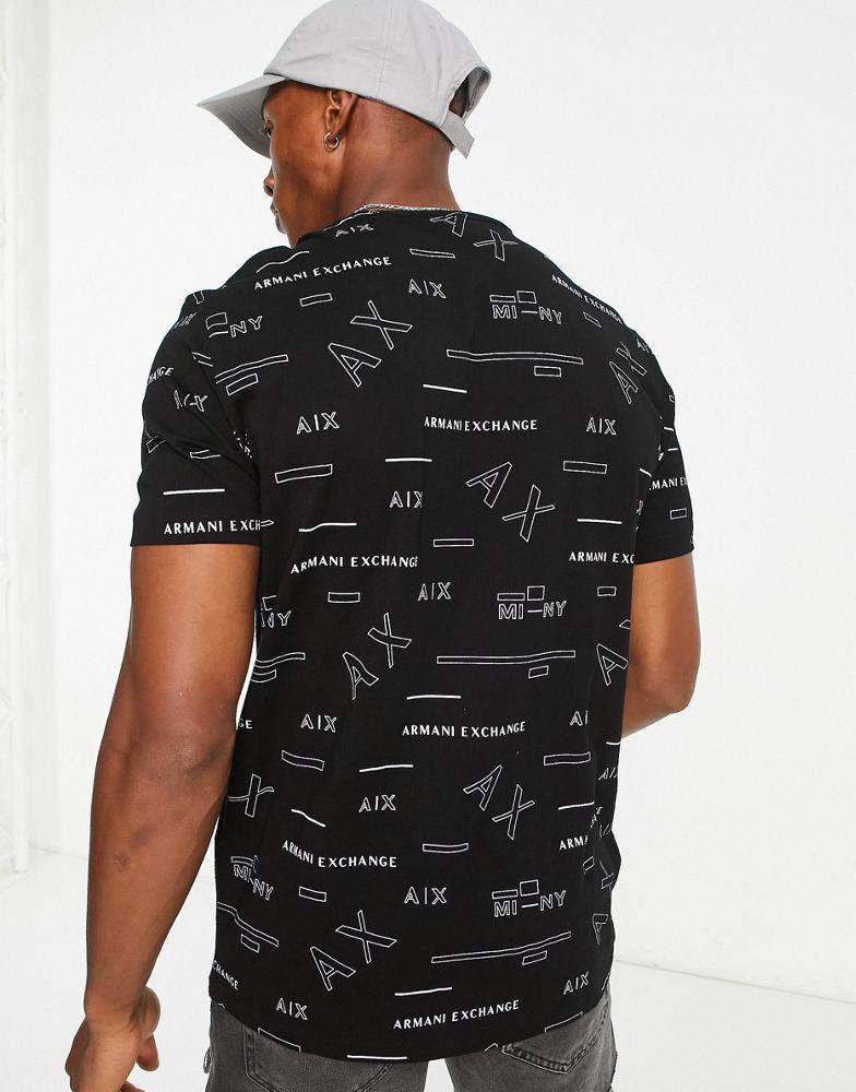 Armani Exchange all over logo t-shirt in  black商品第2张图片规格展示