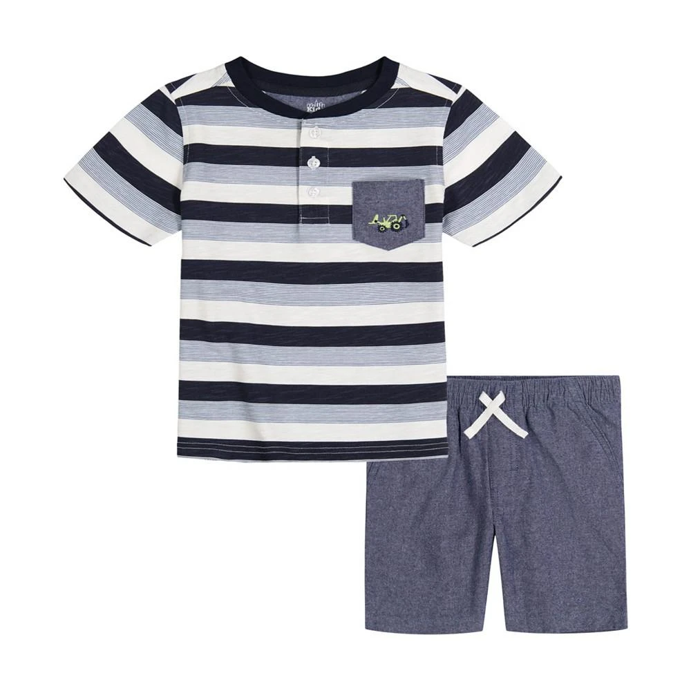 商品KIDS HEADQUARTERS|Little Boys Striped Henley T-shirt and Chambray Shorts, 2 Piece Set,价格¥94,第1张图片