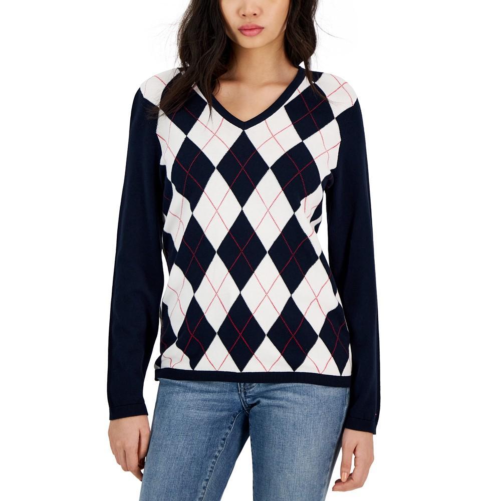 商品Tommy Hilfiger|Women's Ivy Argyle V-Neck Sweater,价格¥210,第1张图片