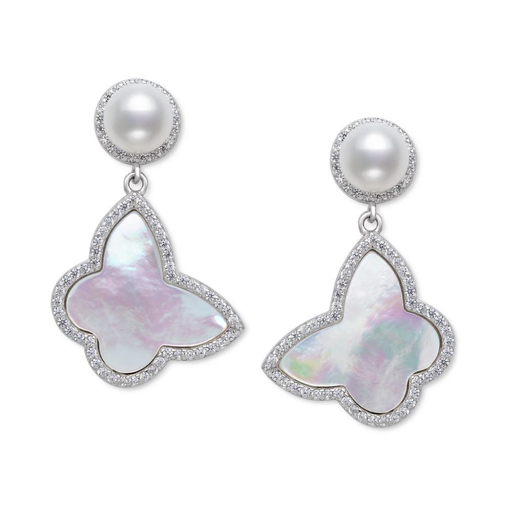商品Belle de Mer|Cultured Freshwater Pearl (6mm), Mother-of-Pearl & Cubic Zirconia Drop Earrings in Sterling Silver,价格¥1088,第5张图片详细描述
