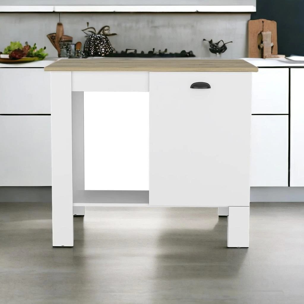 商品Homezia|White and Natural 35" Kitchen Island With Storage,价格¥2798,第2张图片详细描述